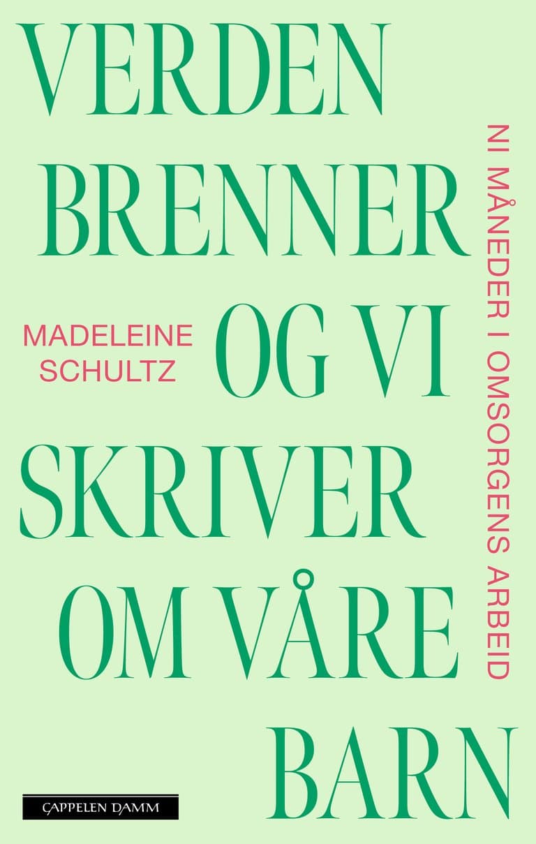 Omslag Verden brenner og vi skriver om våre barn av Madeleine Schultz (Innbundet)