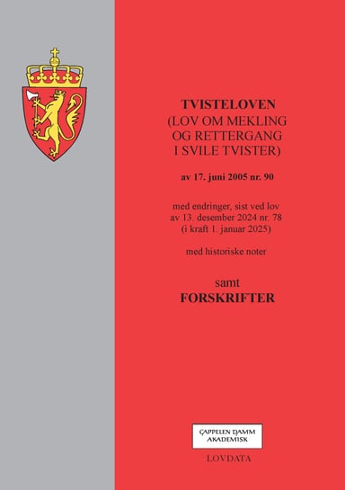 Omslag av "Tvisteloven (lov om mekling og rettergang i sivile tvister) m/forskrifter"
