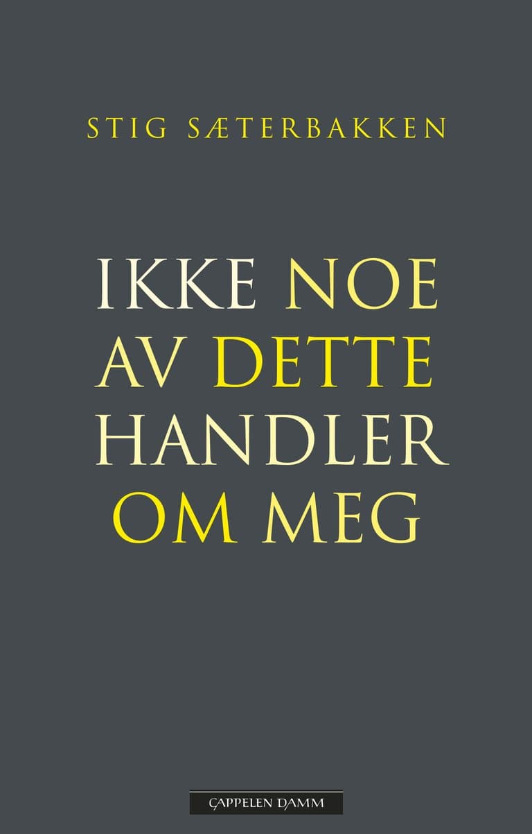 Omslag Ikke noe av dette handler om meg av Stig Sæterbakken (Innbundet)