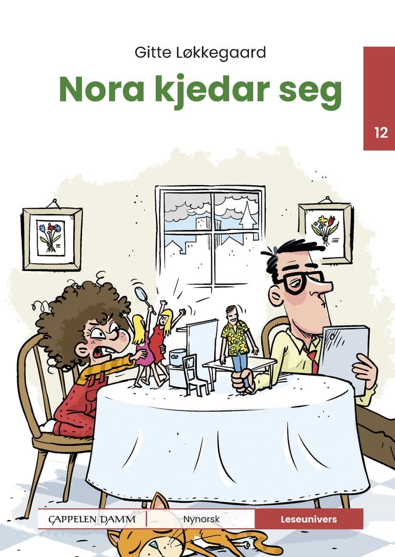 Omslag Leseunivers 12: Nora kjedar seg av Gitte Løkkegaard (Innbundet)