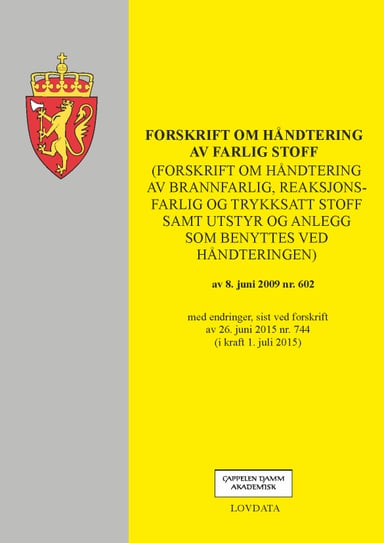 Omslag av "Forskrift om håndtering av farlig stoff"