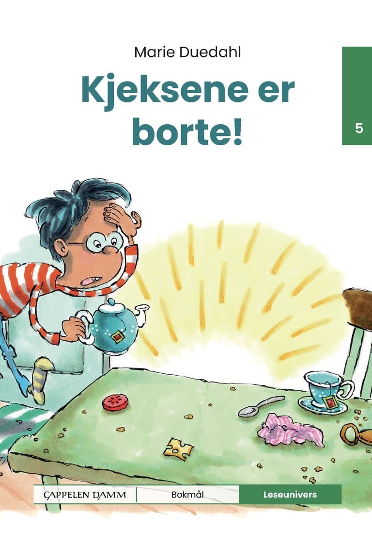 Omslag Leseunivers 5: Kjeksene er borte! av Marie Duedahl (Innbundet)