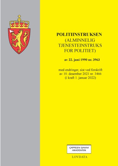 Omslag av "Politiinstruksen (alminnelig tjenesteinstruks for politiet)"