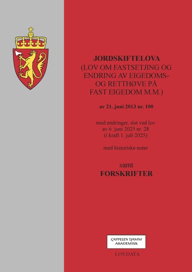 Omslag av "Jordskiftelova m/forskrifter"