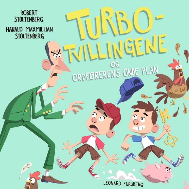 Omslag Turbotvillingene og ordførerens onde plan av Harald Maxmillian Stoltenberg og Robert Stoltenberg (Lydbok)