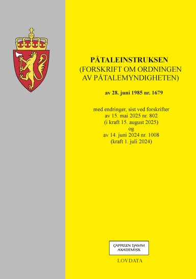 Omslag av "Påtaleinstruksen (forskrift om ordningen av påtalemydingheten)"