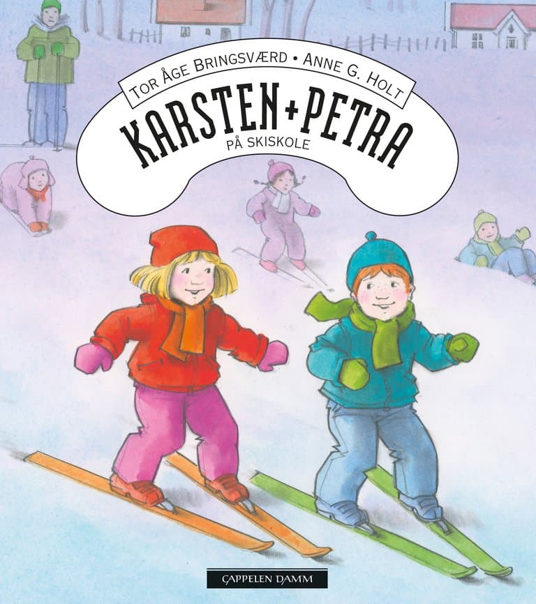 Omslag Karsten og Petra på skiskole av Tor Åge Bringsværd og Anne G. Holt (Innbundet)