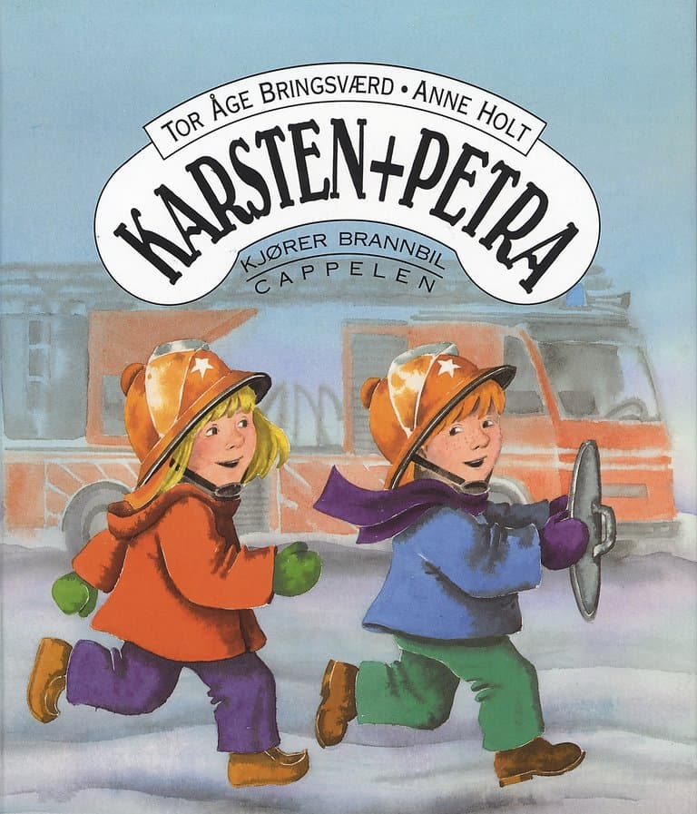 Omslag Karsten og Petra kjører brannbil av Tor Åge Bringsværd (Innbundet)
