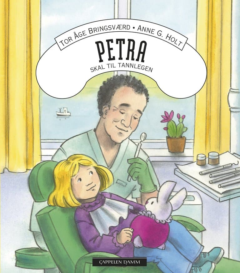 Omslag Karsten og Petra: Petra skal til tannlegen av Tor Åge Bringsværd (Innbundet)