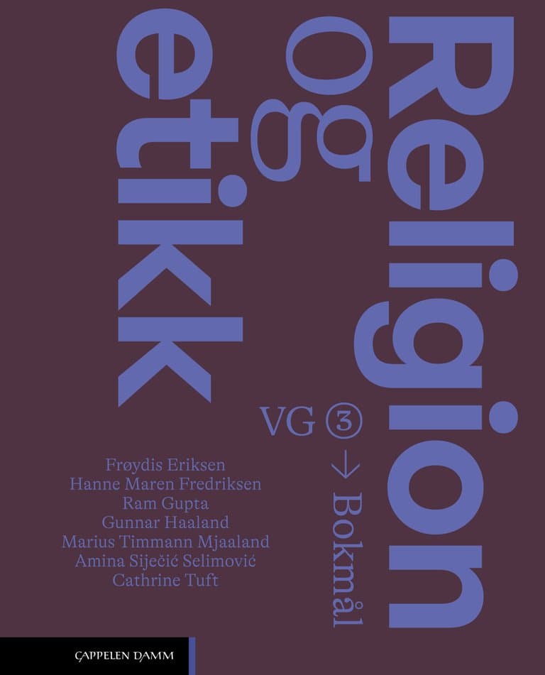 Omslag Religion og etikk (2026) av Eriksen, Roll Fredriksen, Gupta, Haaland, Selimovic, Tuft og Mjaaland (Fleksibind)